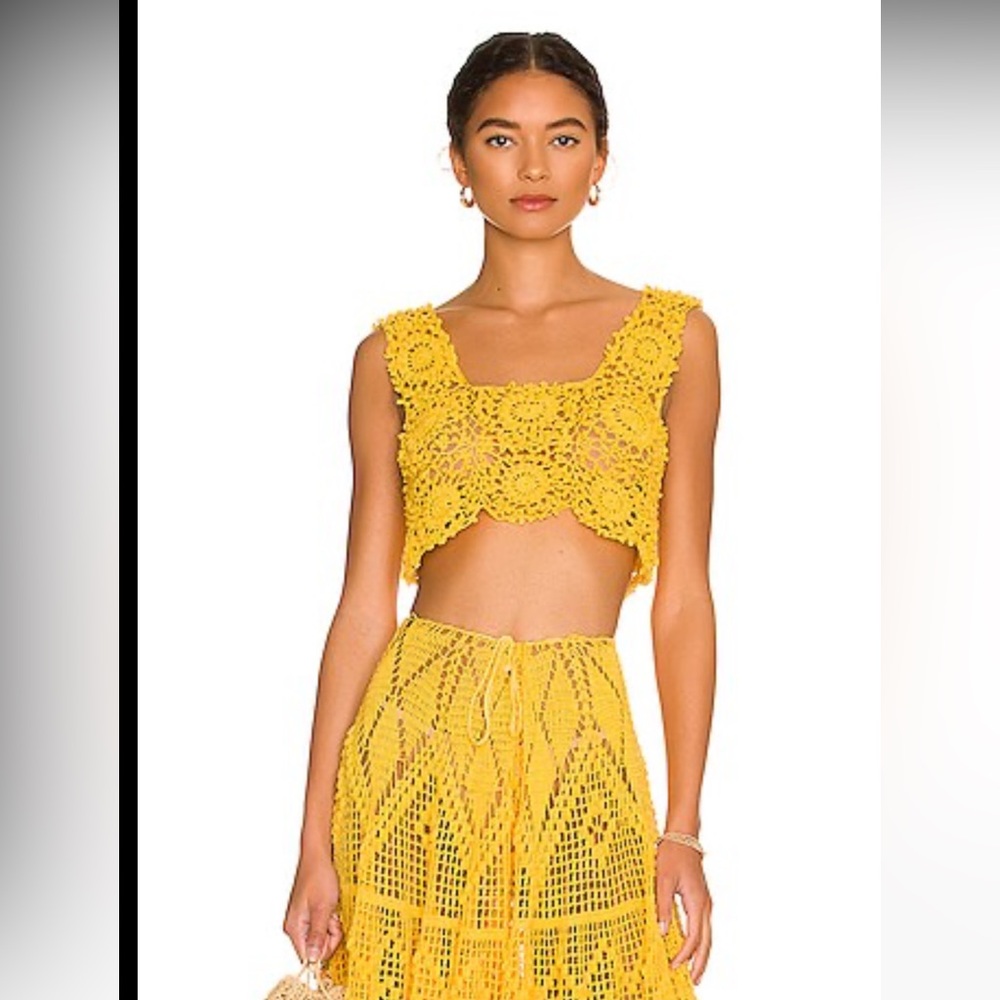 ALIX PINHO***Maya Handmade Crochet Yellow Cropped Top**Small $285 - Picture 2 of 6